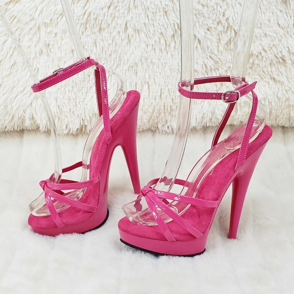 Pleaser Sultry 638 Hot Pink Patent 6" High Heels Strappy Platform Sandal Shoes - Picture 10 of 10